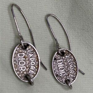 DIOR VTG “J’adore Dior” Galliano Dangle Earrings Silver Rhinestone Vintage Y2K
